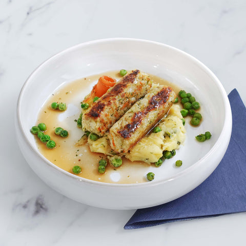 Veg Bangers Mash & Peas (v)